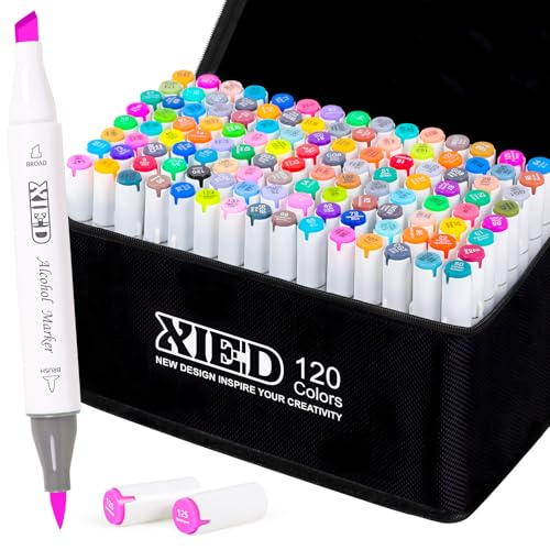 Alcohol Markers, 120 Colors Chisel & Brush Tip Coloring Markers Set, Double Tipped Markers Set for Artist Adults Coloring or Drawing - style: 120 Colors
