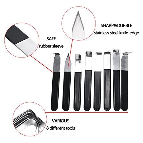 YaeTek 8 Pack Pottery Tools Stainless Steel, 8 Styles Carving Shaping Knives Craft Trimming Clay Sculpture Hand Tools Artist Ceramic Tools Set for Carving, Sculpting, Shaping, Modeling