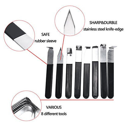YaeTek 8 Pack Pottery Tools Stainless Steel, 8 Styles Carving Shaping Knives Craft Trimming Clay Sculpture Hand Tools Artist Ceramic Tools Set for Carving, Sculpting, Shaping, Modeling