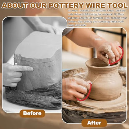 HARFINGTON Pottery Wire Tool 6Pcs 17.72" Standard Clay Wire Cutter Cutting Pottery Tools with Rubber Handle for Clay Cutting Sculpting Cheese Dough Tools, Blue/Black - color: Blue/Black
