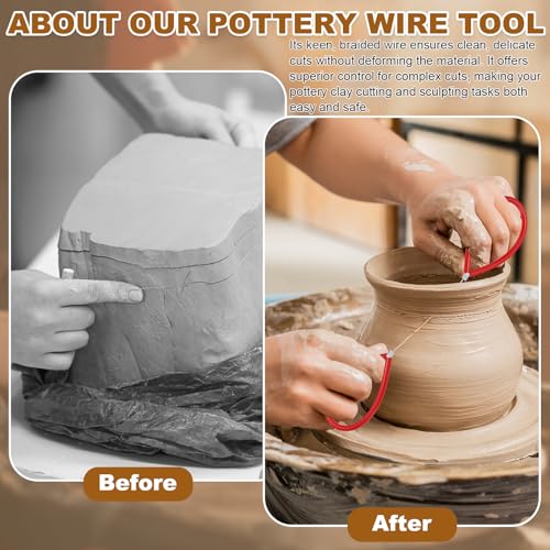 HARFINGTON Pottery Wire Tool 6Pcs 17.72" Standard Clay Wire Cutter Cutting Pottery Tools with Rubber Handle for Clay Cutting Sculpting Cheese Dough Tools, Red - color: Red