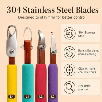 GtohHavea Professional Pottery Carving Tool with Durable Cutting Head, for Clay Sculpting, Sgraffito, Mishima & Ceramic Trimming (4Pcs)