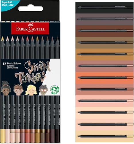 Faber-Castell Black Edition Skin Tone Colored Pencils | Back to School Must Haves | 12 Count, Super Soft Core Lead, Skin Tone Colored Pencil Set, Coloring Pencils for Kids, Art Supplies for Teens - color: Skin tone, size: 12 Count (Pack of 1)