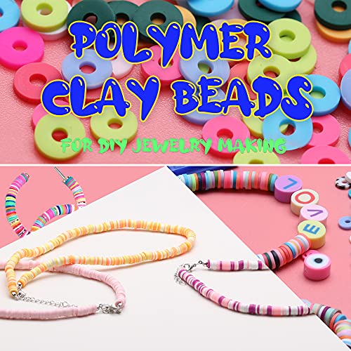 2000pcs Light Blue Clay Beads for Bracelets Making, Flat Round Polymer Clay Beads 6mm Spacer Heishi Beads for Jewelry Making Earring Bracelets Necklace - color: Sky Blue 14