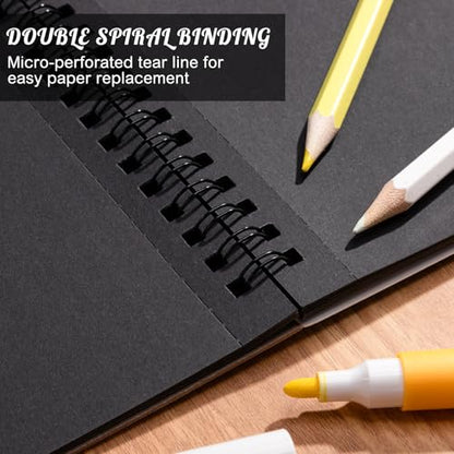 30 Sheets Black Paper Sketchbook, 98lb/160gsm Heavyweight Black Sketch Pad 9×12in, Acid-Free Drawing Paper, Spiral Bound Sketch Book for Kids, Teens, Artist - size: 9×12 Inch (1 pack)