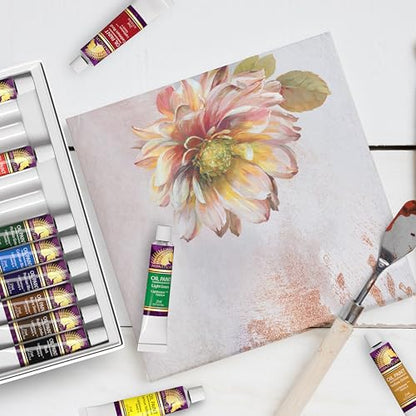 MyArtscape Oil Paint Set, 12 Colors, 12 x 0.71 fl oz (21 ml) Tubes, Artist Quality Lightfast Heavy Body Highly Pigmented Oil Paints with Excellent Coverage, Professional Painting Supplies