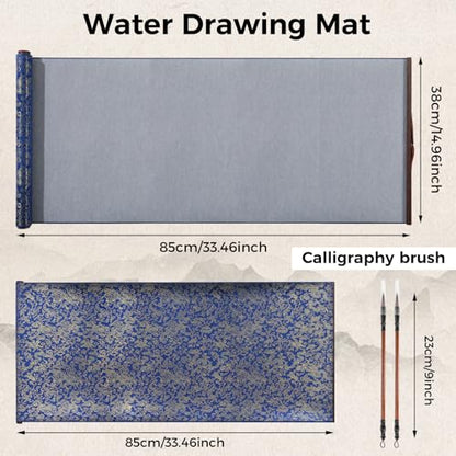 Water Drawing Mat with Chinese Calligraphy Brush Set, Reusable Water Painting Mat for Beginners, Portable Canvas Rolls for Painting and Calligraphy Practice for Mom