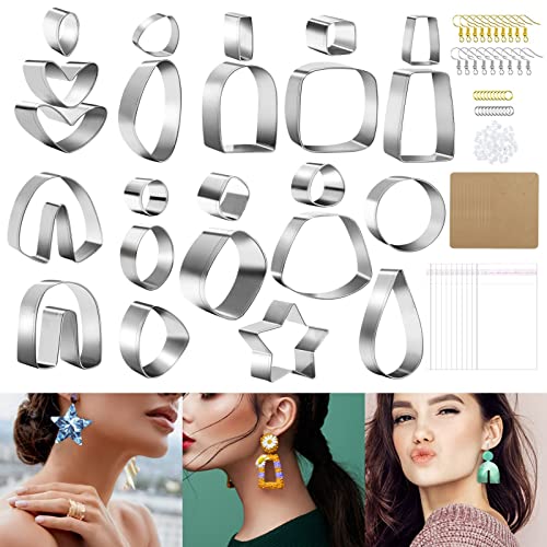 Polymer Clay Cutters, Majhulla 23 pcs DIY Clay Cutters Shapes for Polymer Jewelry Maker with Earring Cards Hooks DIY Plastic Bags Stain Steel Clay Earring Cutters for Polymer Jewelry Making