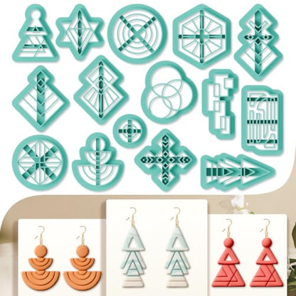 15Pcs Geometric Polymer Clay Cutters Star Round Clay Earrings Cutters Polymer Jewelry Cutter for Earrings Making Party Festival DIY Supplies - color: Geometric