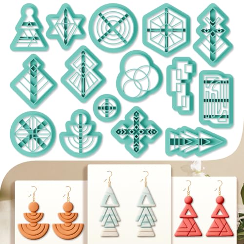 15Pcs Geometric Polymer Clay Cutters Star Round Clay Earrings Cutters Polymer Jewelry Cutter for Earrings Making Party Festival DIY Supplies - color: Geometric