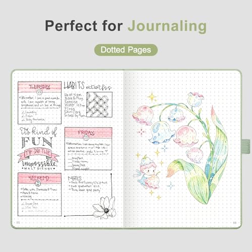 AHGXG Dotted Journal Notebook, 160 Numbered Pages, A5 Medium Size (5.7'' x 8.3''), 120 GSM Thick Paper, Leather Hardcover, for Journaling, Planning, Tracking (Light Green) - color: Light Green, style: Dotted