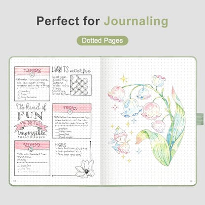 AHGXG Dotted Journal Notebook, 160 Numbered Pages, A5 Medium Size (5.7'' x 8.3''), 120 GSM Thick Paper, Leather Hardcover, for Journaling, Planning, Tracking (Light Green) - color: Light Green, style: Dotted