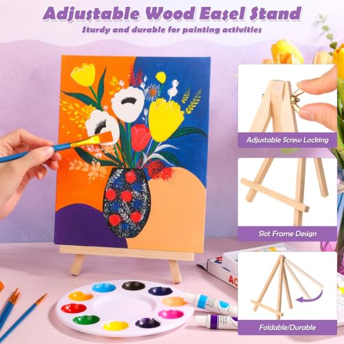 Canvas Painting Kit, 84 Pcs Sip and Paint Kit for Adults Couples Date Night | Canvas and Easel Set with Small Art Paint Brushes, 12 Colors Acrylic Paints, Paint Party Supplies Valentines Day Painting Kit - color: 12ML Acrylic Paints