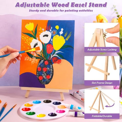 Canvas Painting Kit, 84 Pcs Sip and Paint Kit for Adults Couples Date Night | Canvas and Easel Set with Small Art Paint Brushes, 12 Colors Acrylic Paints, Paint Party Supplies Valentines Day Painting Kit - color: 12ML Acrylic Paints