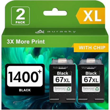 67XL Black Ink Cartridge Replacement Compatible with HP 67 XL, Works with DeskJet 2700e 2755e 4155e 4255e and Envy 6000 6055e 6455e Printers (2 Black) - size: 67XL 2 K