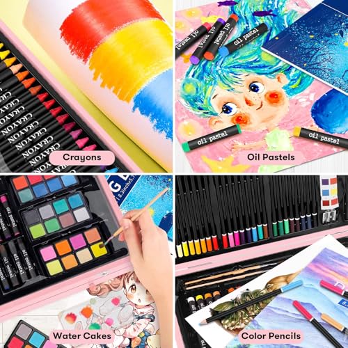 iBayam Christmas| Birthday Gifts for Kids Teen Girls Trendy Stuff 6-16 Year Old, 150-Pack Art Set Kits with 2 Sketch Pads, Coloring Book, Stocking Stuffers for Teens Girls, Cute Cool Fun Crafts Gifts - color: Pink