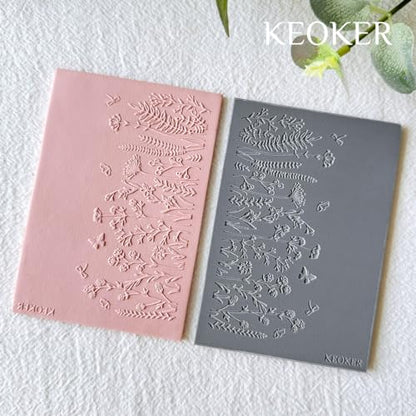 KEOKER Polymer Clay Texture Sheets Set, Works with Polymer Clay Cutter, Same Effect as Polymer Clay Texture Roller, Texture Sheets - color: Flowers B