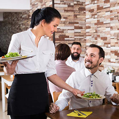 GREEN LIFESTYLE Server Aprons with 3 Pockets - Waist Apron, Waitress Apron for Women and Man, Water Resistant with Long Waist Strap Reinforced Seams, Half Apron (12 Pack - Black) - style: Bistro