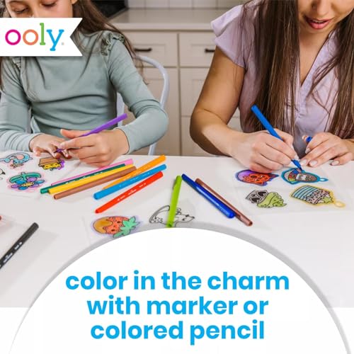Ooly 28 PC DIY Shrinking Art Kit for Kids, 20 Plastic Pre Cut Charms and More, No Mess Creative Activity Jewelry Making Kit - Fun Friends - color: Fun Friends Charms