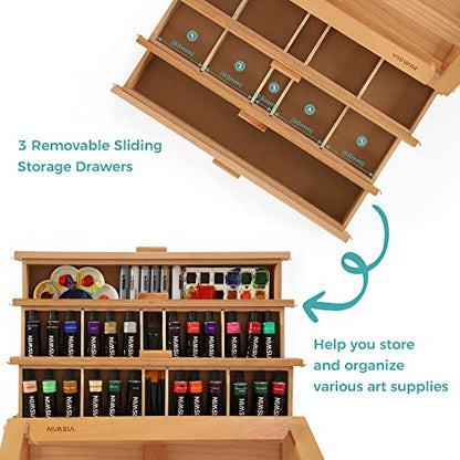 VISWIN Large Tabletop Easel with 3 Storage Drawers, Adjustable Beech Wood Table Top Easel for Painting, Portable Sketch Box for Art Supplies, Desktop Travel Art Easel for Adults, Artists, Students - size: With 3 drawers