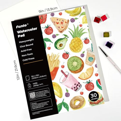 Funto Watercolor Paper Pads, 9x12, 140lb/300gsm, 30 Sheets Each, Cold Pressed, Acid-Free Heavyweight Art Paper for Painting, Drawing - size: 9x12-2Pack