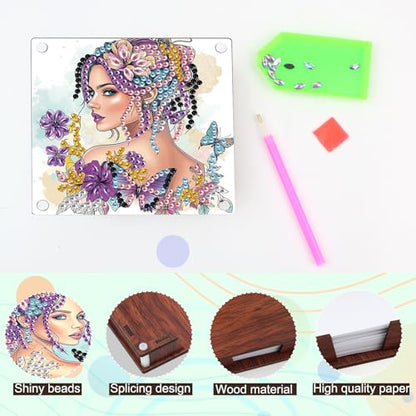 JISHSHAY 2 PCS Diamond Art Note Box Beautiful Woman Diamond Painting Note Pad Holder Gem Painting Gem Art Memo Boxes Mosaic Kits for Adults Embroidery Kit Memo Pad Holder, Contains 120 Sheets of Paper - color: Woman 1