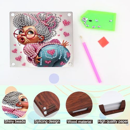 JISHSHAY 2 PCS Diamond Art Note Box Woman Diamond Painting Memo Boxes Woman Gem Painting Gem Art Memo Pad Holder Mosaic Kits for Adults Embroidery Kit Note Pad Holder, Contains 120 Sheets of Paper - color: Woman 5