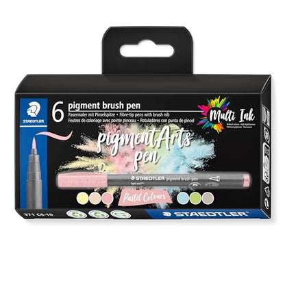 STAEDTLER 371 C6-10 Pigment Arts Brush Pen - Assorted Pastel Colours (Pack of 6) - color: Pastel