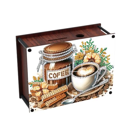 DIY Diamond Painting Money Box Kit, Afternoon Tea Adult 5D Diamond Art Money Box, Creative Coin Diamond Art Storage Jar, Suitable for Birthdays, Christmas, Home Decor Handicraft Gifts - color: Afternoon Tea