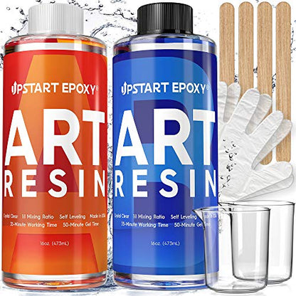 Upstart Epoxy Art Resin Epoxy 32 Ounces, Crystal Clear, High Gloss | DIY Craft Kit for Making Jewelry, Mold Casting, Resin Art, Wood Art, Easy 1:1 Ratio, Water-Resistant Coating, & No VOC's