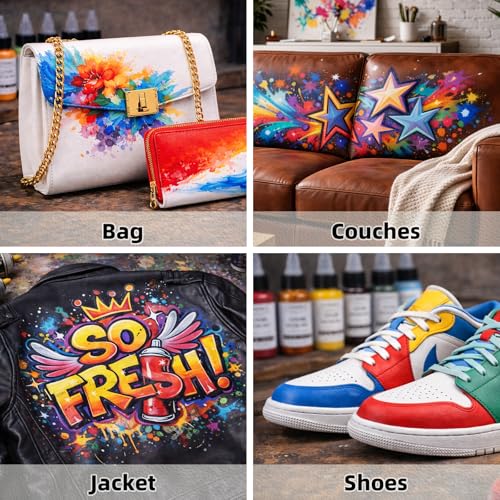Acrylic Leather Paint Set, 18 Colors Acrylic Leather Dye Kit with Deglazer and Finisher, Sneaker Paints for Shoes, Bags, Couches, Sofa, Jackets, and DIY Crafts