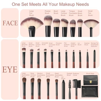 Makeup Brushes Premium Synthetic Foundation Powder Concealer Blending Blush Contour Eyeshadow Eyeliner 26Pcs Makeup Brush Set Red for Women Girl with 2 PU Leather Bags