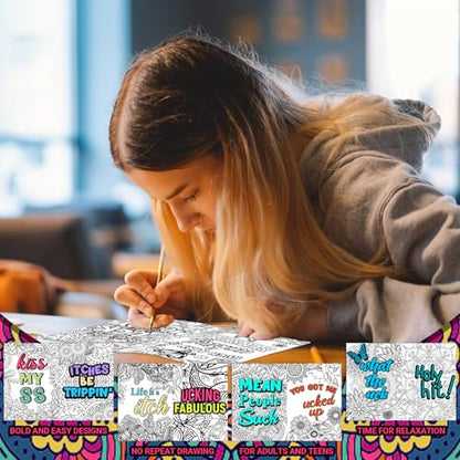 Liliful 144 Pcs Coloring Book Bulk for Adult DIY Art Stress Relief Drawing Book with Patterns, Goodie Bag Filler and Holiday Gifts - style: Funny