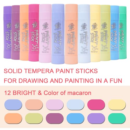 TBC The Best Crafts Paint Sticks, 12 Colors Pastel, Washable, Non-toxic, Tempera Paint Sticks for Kids and Students - color: 12 Colors Pastel