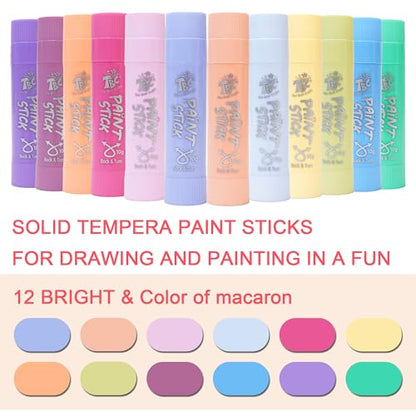 TBC The Best Crafts Paint Sticks, 12 Colors Pastel, Washable, Non-toxic, Tempera Paint Sticks for Kids and Students - color: 12 Colors Pastel
