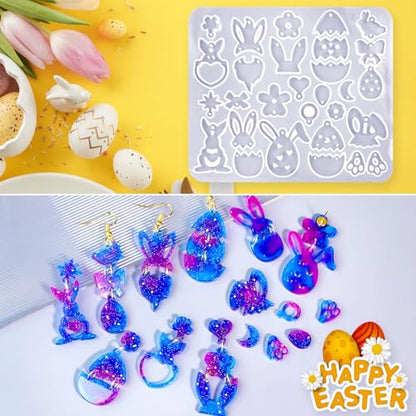 JHYlilia 3 Pack Easter Earring Molds for Resin, Easter Bunny Molds Silicone Egg Epoxy Resin Casting Mold with 200pcs Metal Hook for Keychain Jewelry Pendant DIY Earring Supplies - color: Easter 3pcs