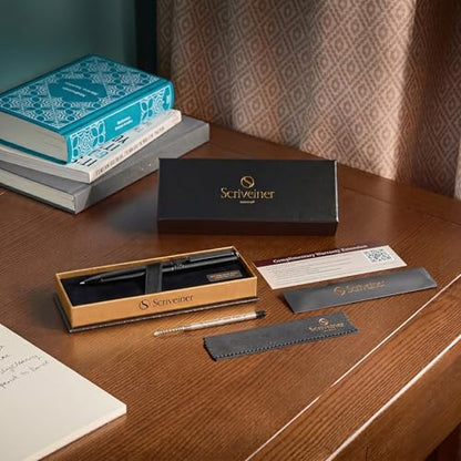 Scriveiner Gun-Metal Lacquer Ballpoint Pen - Stunning Luxury Pen, Schmidt Black Refill, Best Gift Set for Men & Women, Professional Executive Office, Nice Fancy Designer Pens - color: 21. Gun-Metal