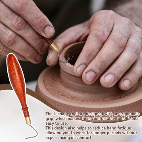 Pottery Trimming Tool Kit, L-Shape Tungsten Pottery Tools + Throwing Trimming Spinner Tool (30mm/38mm/45mm) African Coralwood Ribbon Cutter for Potters Clay Artist