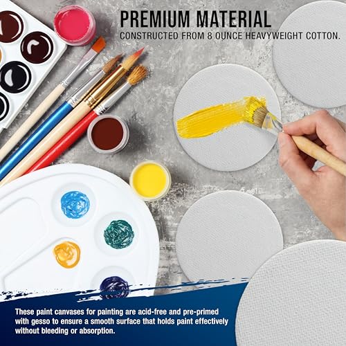 U.S. Art Supply Mini Magnetic Canvas Panels, 24 Pack, 2.5 Inch Round, Primed 8 Ounce Heavyweight Cotton, Small Canvases for Painting Acrylic and Watercolor, White Square Flat Canvas Boards - size: 2.5"