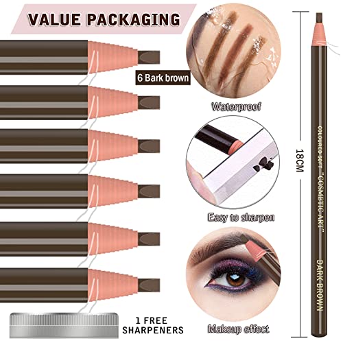 6 Piece Dark Brown Waterproof Eyebrows Pencil Tattoo Makeup And Microblading Supplies Kit-Permanent Eye Brow Liners In 5 Colors Waterproof Eyebrow Pencils Peel - Brow Pencil Set For Marking - color: 6 Brown