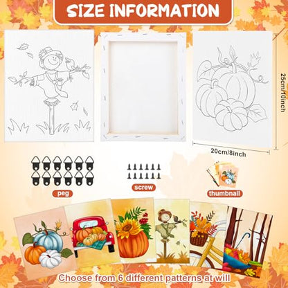 COCHIE 6 Pack 8x10 Inches Fall Pumpkin Pre Drawn Canvas to Paint for Sip and Paint Party, Pre Printed Framed Canvases Set, Maple Scarecrow Truck Pre Sketched Canvas for Painting for Adults Kids - size: 8x10 Inches, style: Fall