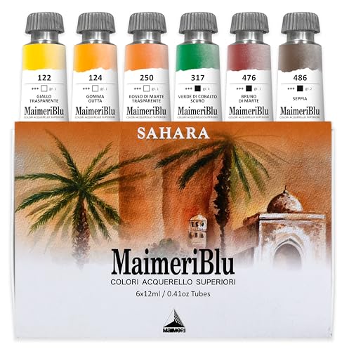 Maimeri Blu Watercolor Paint, Sahara Thematic Set, 12ML Tubes, 6 Pack, Assorted Colors, 1 Count - style: Sahara Thematic Set