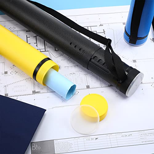 3 Pcs Extendable Poster Tubes Plastic Poster Document Storage Tube with Carrying Strap 24-40 Inch Expanding Blueprint Holder Telescoping Tube with Cap Waterproof Art Poster Tubes (Yellow, Blue, Black) - color: Yellow, Blue, Black
