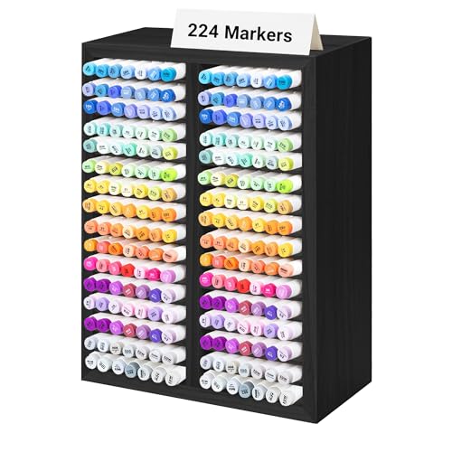 PROLEE Marker Organizer for 224 Markers,Wooden Marker Holder with 32 Slots, Pens Pencils Art Supply Alcohol Markers Storage Organizer for Desk Home Classroom Office Decor(Black,15“x11”x5.2 “) - color: Black, size: 224 Markers,15“x11”x5.2“