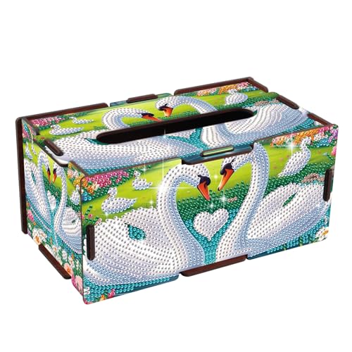 JZHYOAN Diamond Art Tissue Box, DIY Diamond Desk Decorative Tissue Box, Special Pattern Cube Portable Office Mosaic Paper Storage Holder Family Living Room Bedroom Bathroom Toilet Paper Dispenser Swan - color: white