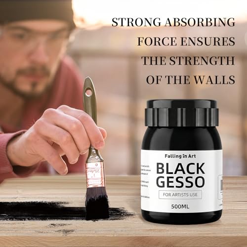 Falling in Art Black Gesso Primer for Acrylic Painting, 16.9Oz Non-Toxic Canvas Primer Gesso Surface Prep Medium - color: Black