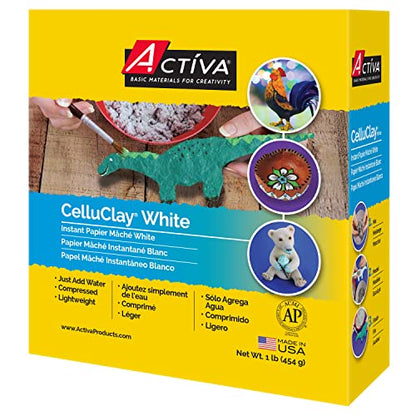 Activa CelluClay Instant Paper Mâché, White, 1lb (450g) | Super Fine Sculpting & Texturing Material for Arts & Crafts - size: 1 pound