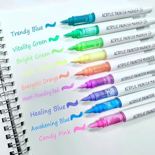 Brush Tip Acrylic Markers, 9 Colors Water Based Acrylic Paint Pens for Rock Painting, Journaling, Wood, Glass, Adult Coloring Books, Art & Journaling Supplies (Dopamine 2.0 series) - style: Dopamine 2.0 series