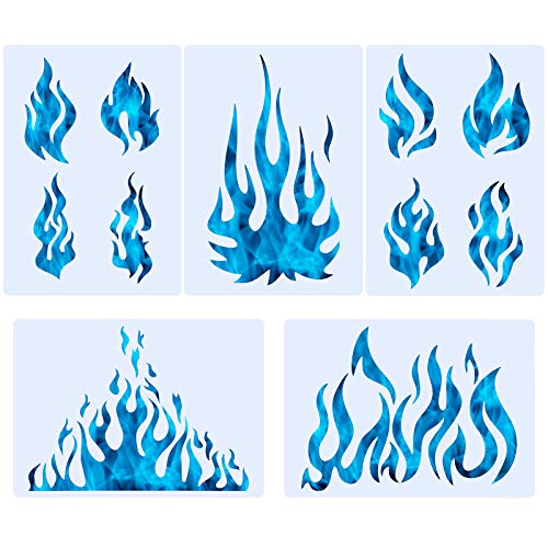 5 Sheets Flame Stencil Airbrush Flame Fire Stencil Fire Reusable Templates Painting Decor Template for Arts Window Wall Crafts Painting Decorations(11.7 x 8.3 Inch) - size: 11.7 x 8.3 Inch