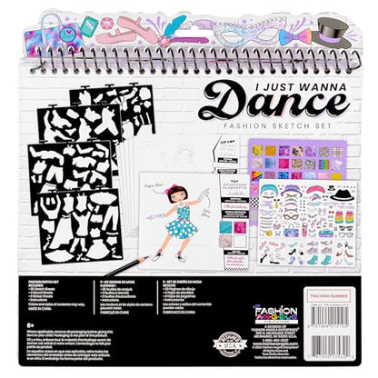 Fashion Angels I Just Wanna Dance Fashion Sketch Set, Create Dance-Themed Outfits with 35 Sketch Pages, 100+ Stickers & Stencils, Fun Craft Kit for Kids - color: I Just Wanna Dance
